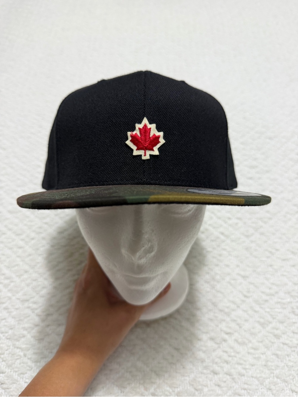 Canadian Maple Leaf Patch On Black Camo Bill Hat